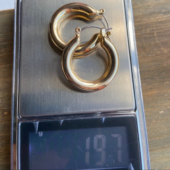 Gold chunky steel tubular medium hoops/manifesting good fortune - Picture 3 of 8